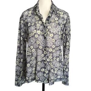 Vintage Y2K Xhilaration Sheer Mesh Blouse Floral Button Down Retro 90s Top